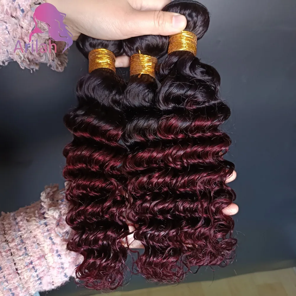 

3PCS T1B99j 12A Grade Deep Wave Human Hair Bundles Double Weft Hair Extension 100g/PC Brazilian Virgin Hair Full End
