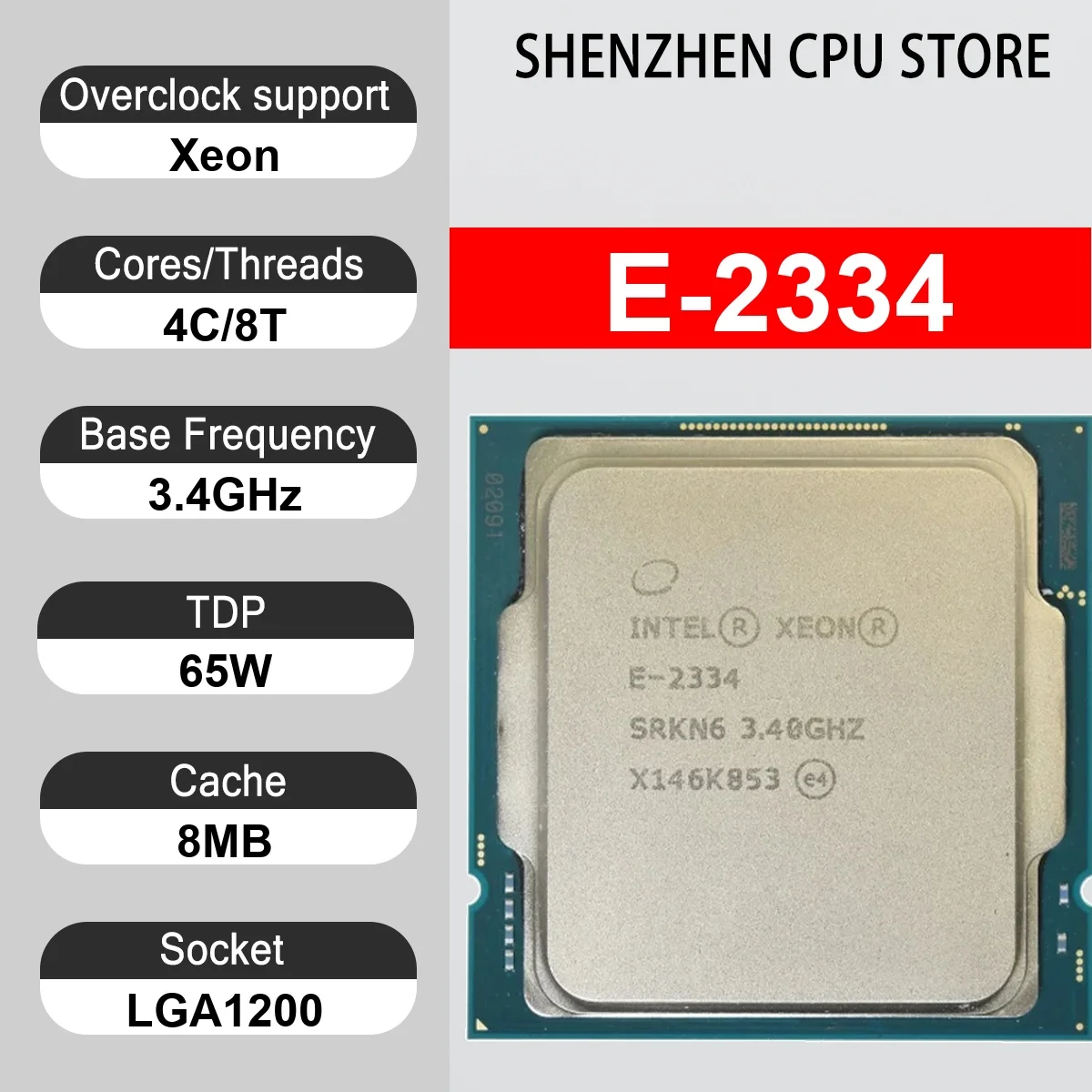 Intel Xeon E-2334 4 Core 8 Thread 3.40GHz 65W 8MB Cache 14nm LGA1200 SRKMJ DDR4-3200 MHz Rocket Lake