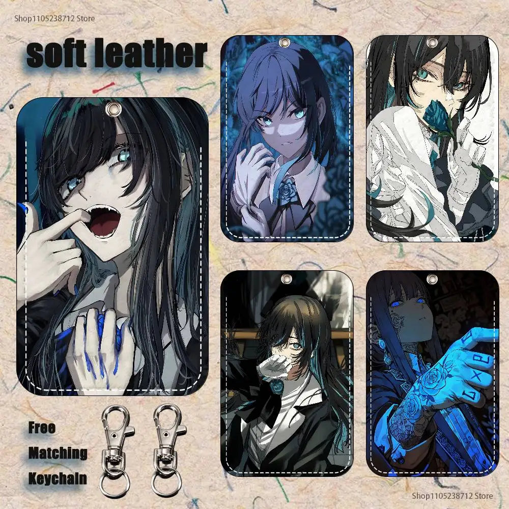 

A-AdoS Anime Cute Pattern 1Pc PU Leather Card Holder Keychain Key Ring Door Lock Access Tags ID Card Case Keychain Card