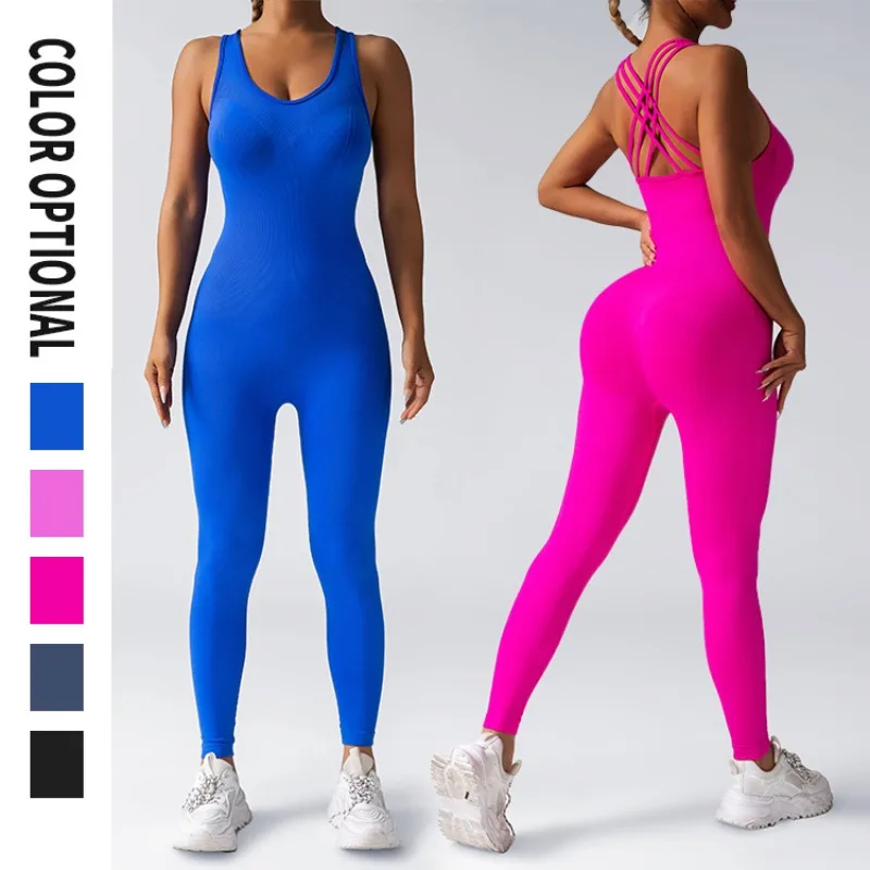 

High spring yoga one-piece peach hip tights women cross backless gym sports running leg lift hip pants vest with external wear