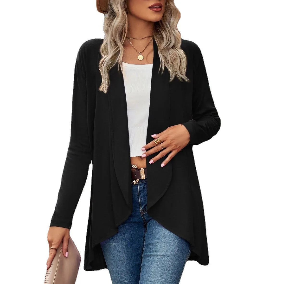 

Jacket for Women Autumn and Winter New Long Sleeve Solid Color Loose Cardigan Knit Blouse