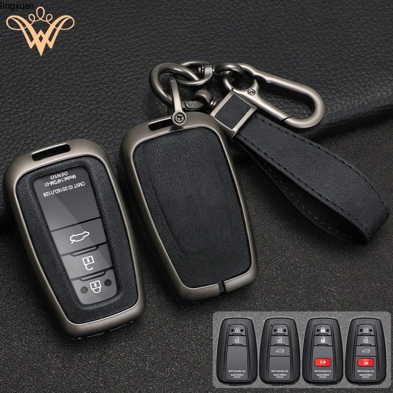 

Zinc Alloy + Leather Car Key Case For Toyota Corolla Hybrid 2021 Rav4 Land Cruiser Prado Camry Highlander Prius C-HR 2018+