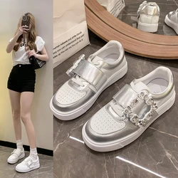 Spring/autumn Low Heel Fashion Sneakers Flat with Solid Women's Shoes on Sale 2024 High Quality Metal Decoration Vulcanize Shoes