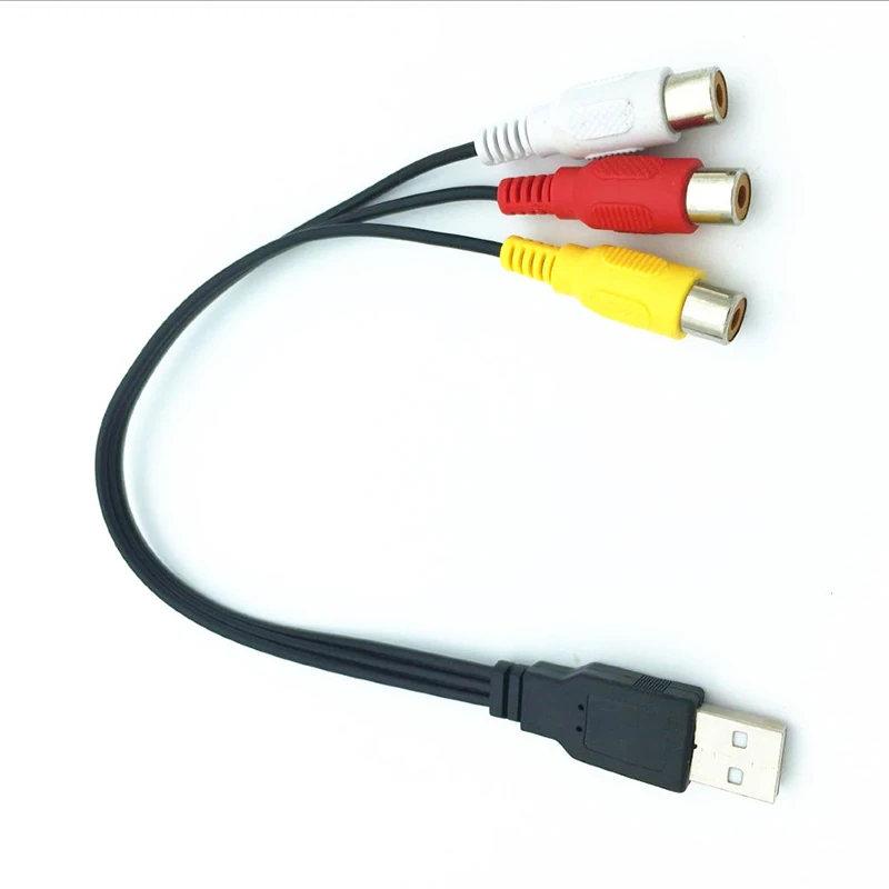 USB to 3RCA bus AV audio cable 3RCA USB A public to three lotus female copper core cable CCTV video audio conversion cable D1