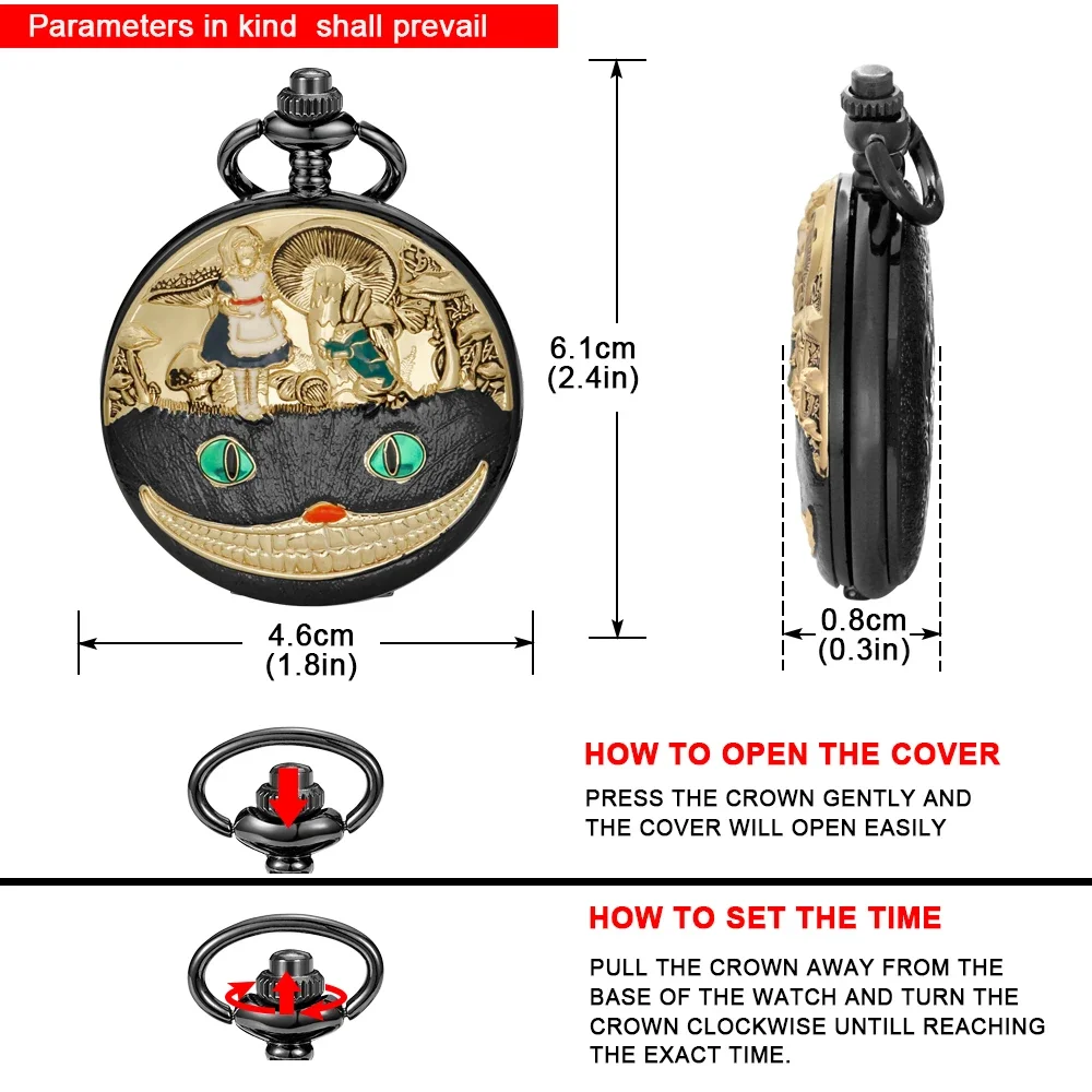 Leuke raar kat ontwerp zwarte retro tijd edelsteen quartz zakhorloge mode hanger ketting voor mannen vrouwen kinderen klok cadeau