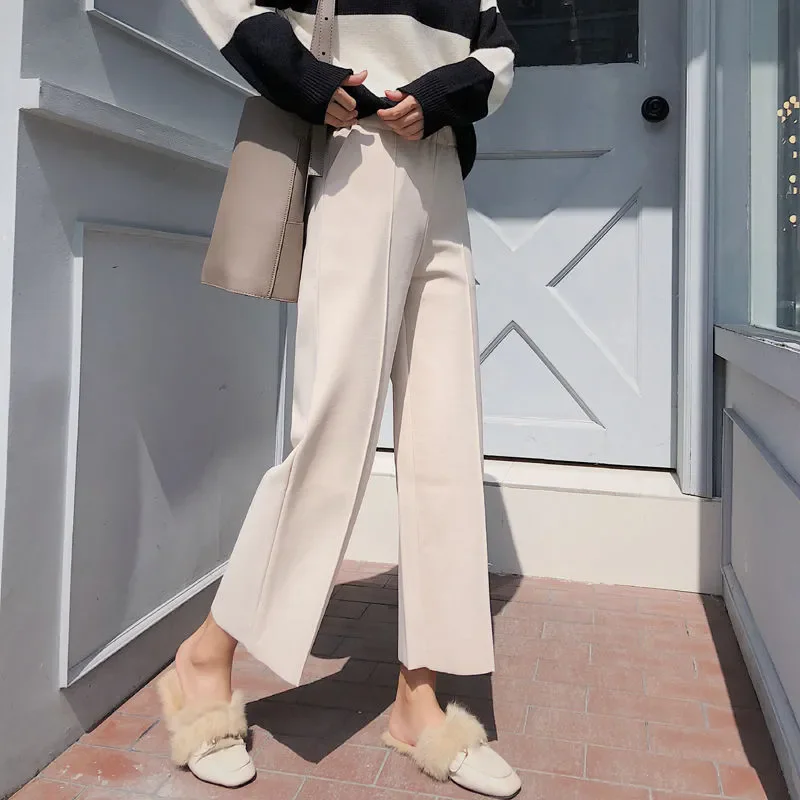 

2024 Woolen Wide Leg Pants Women Fall Winter Thick High Waist Casual Warm Blend Baggy Straight Sweatpants