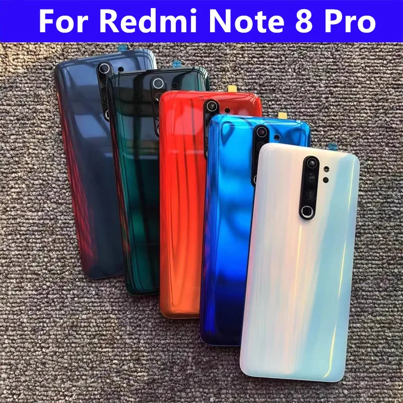 Note8Pro 8Pro Battery Back Cover For Xiaomi Redmi Note 8 Pro Rear Housing Glass Case Replace Repair Spare Parts + Camera Lens