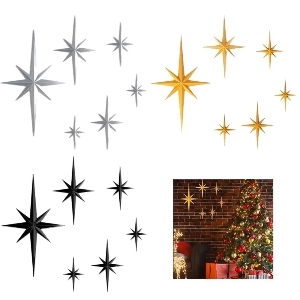 6Pcs/Set 3D Plastic Starburst Decor Octagonal Star Shape Wall Art Decals Wall Hanging Decor Home Decor