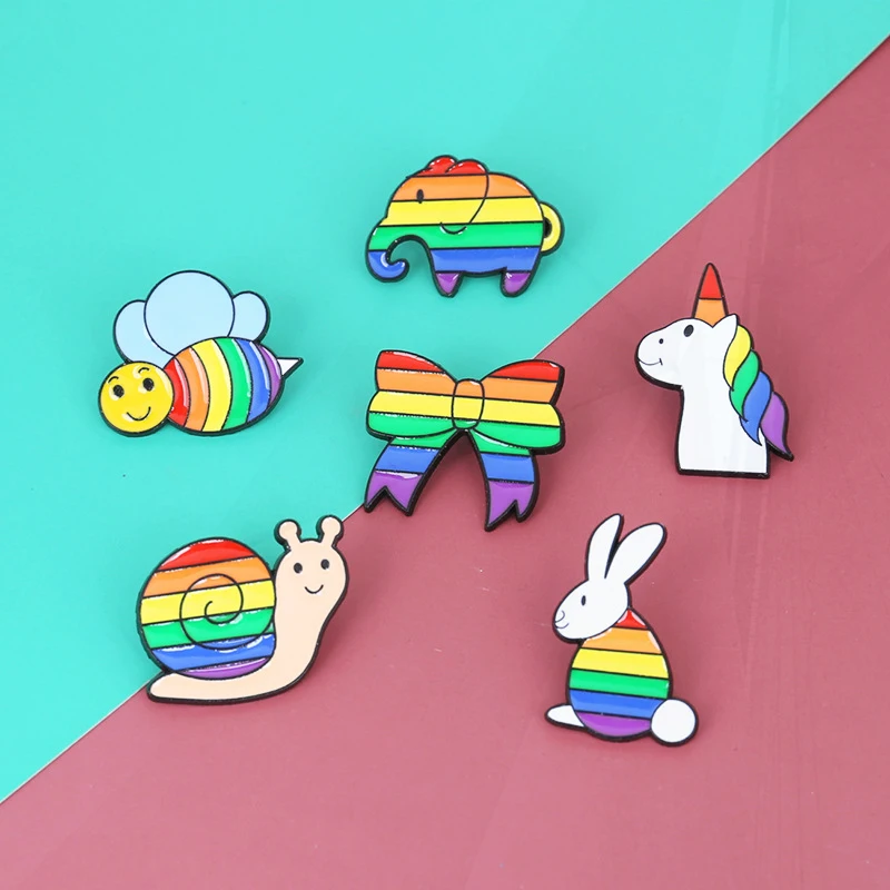 rainbow bow elephant bee accessory badge Korean Rainbow series jewelry Pin creative original