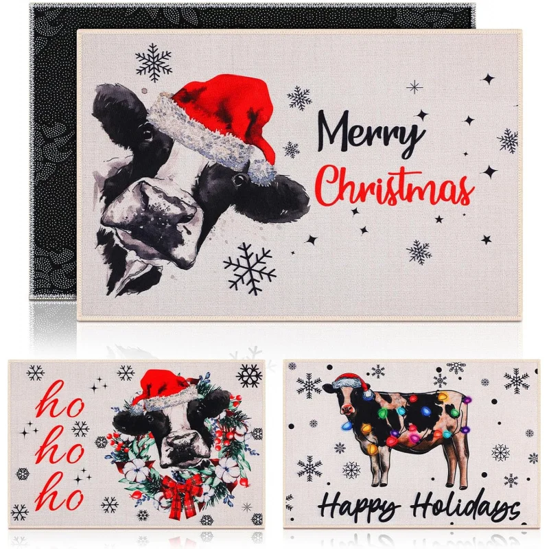 

3 Christmas anti slip welcome door mats for farmhouse front porch home floor decoration