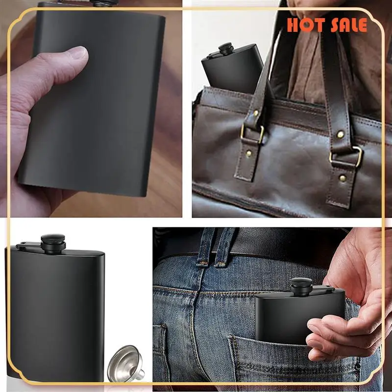 

ABFA 2 Pack Hip Flasks For Liquor, 8 Oz Stainless Steel Leakproof Thin Flasks With Funnel For Men & Women (Matte Black)