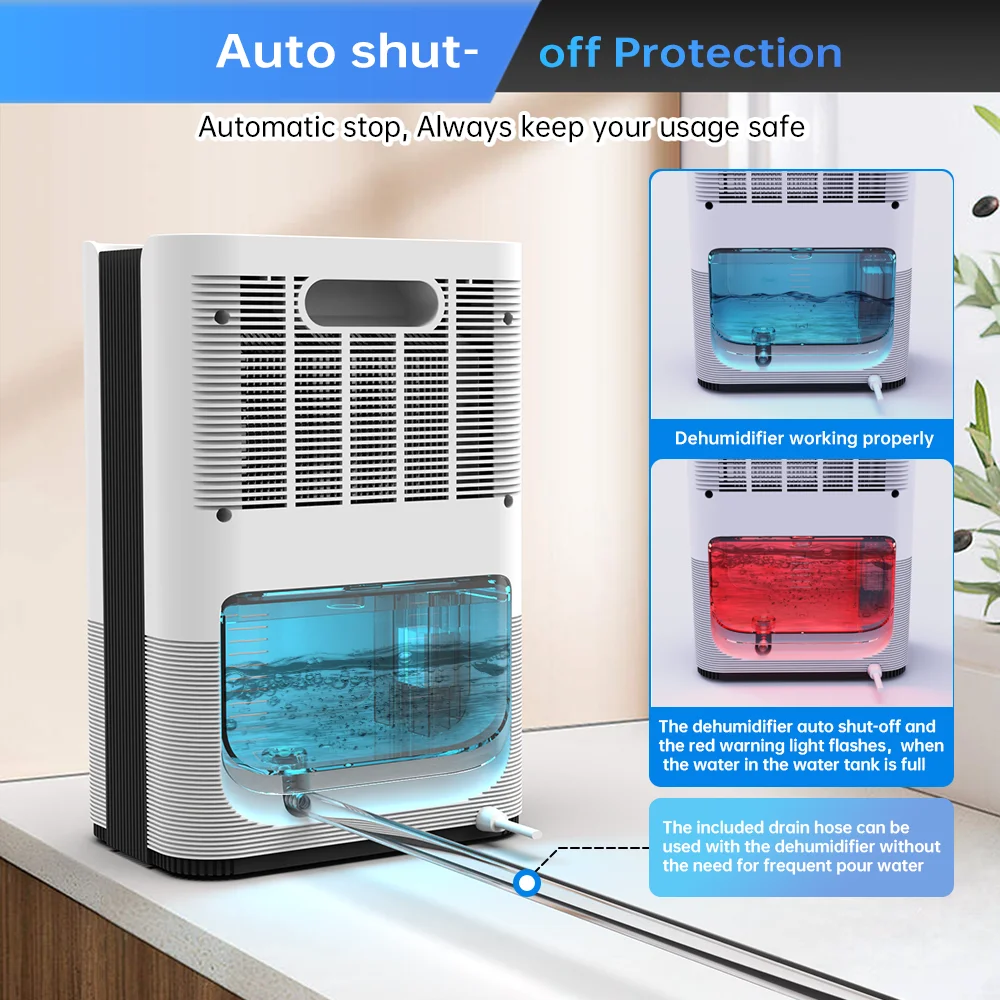 제습기, 1.2L 대형 탱크, 최대 80 m² 커버, 가정, 침실, 사무실, 주방, EU/US 플러그에 적합