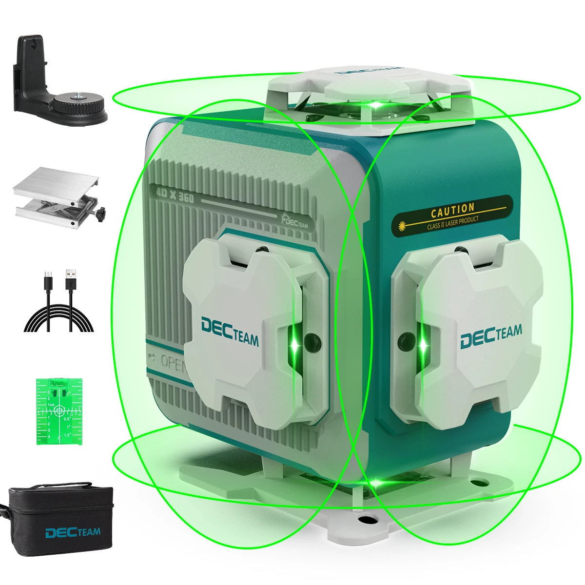 DECTEAM-Niveau laser à nivellement automatique, faisceau vert, ligne croisée, outil avec batterie aste, Eddie ion, M04CG, 4D, 16 lignes, 4x360 °