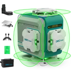 DECTEAM-Ferramenta Laser Auto-Nivelamento com Bateria Li-ion Recarregável, Green Beam Cross Line, 4D, 16 Linhas, 4x360 °, M04CG