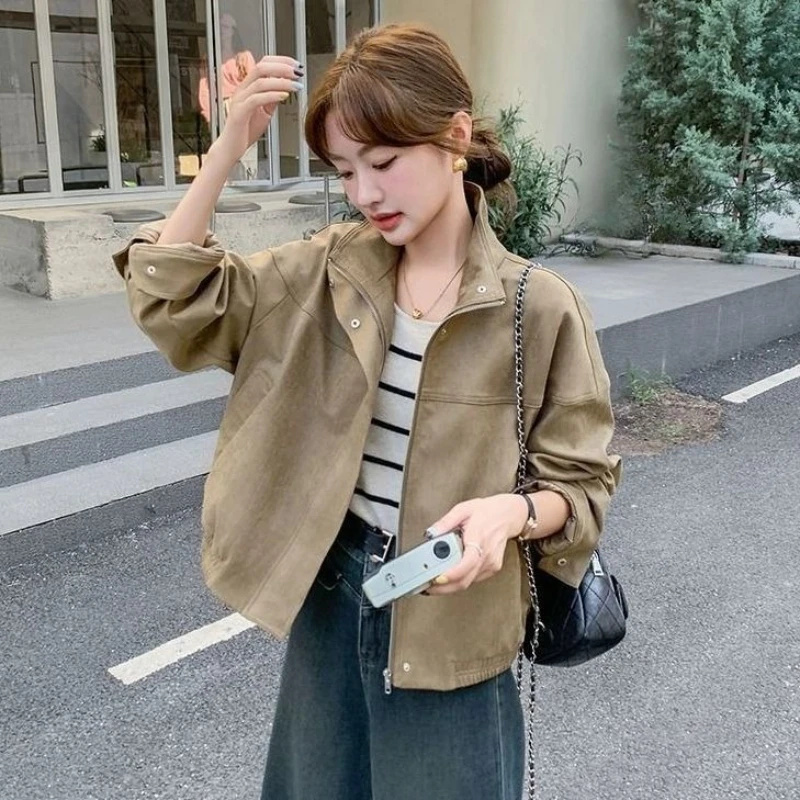 

Kaki Color Casual Short Jacket 2025 Spring Fall Trendy Harajuku Style Youthful Outerwear Bestseller