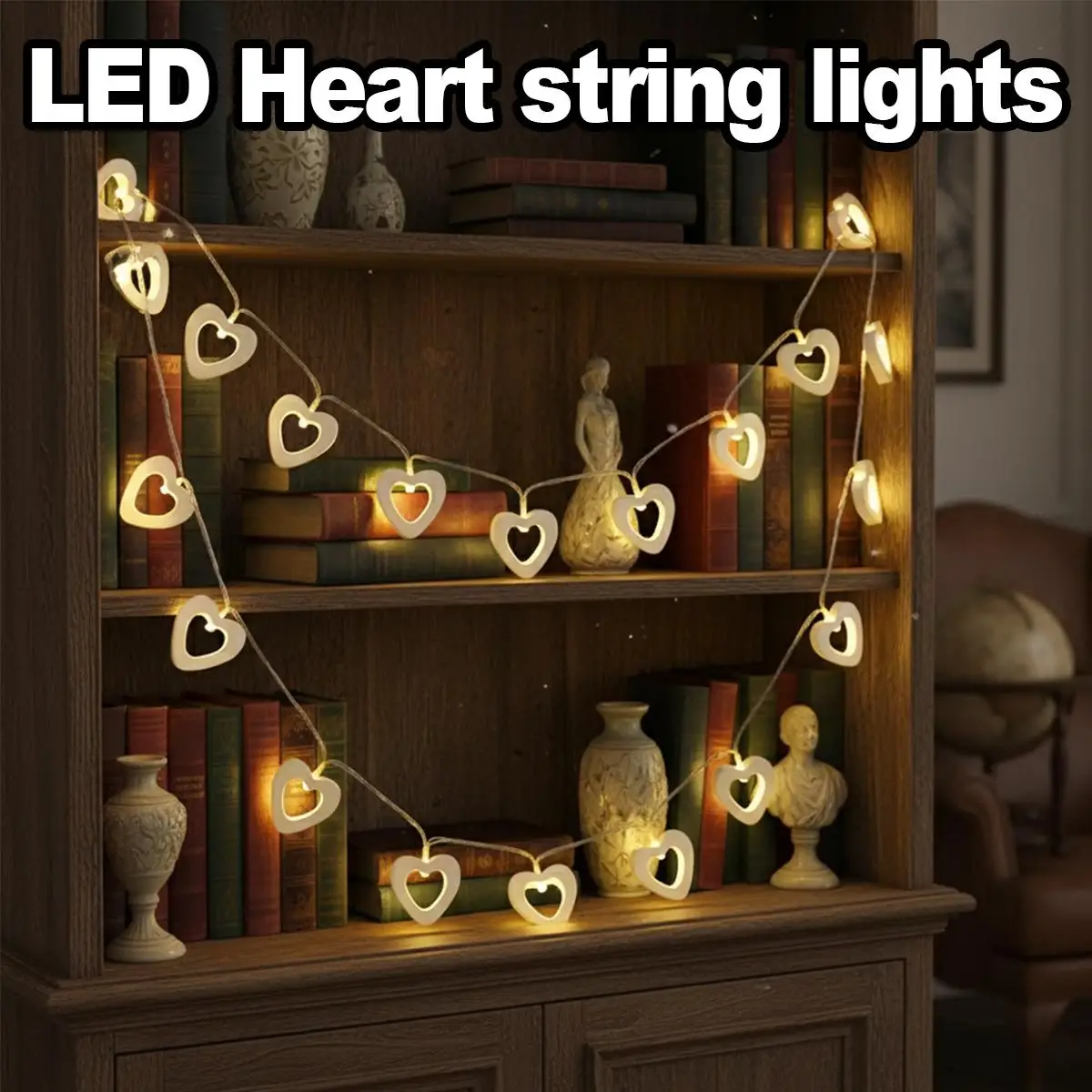 

1.5m Wooden String Light Led Lights Battery Operated Fairy Birthday Decoration Decorative Heart Shape White Outdoor Party Indoor