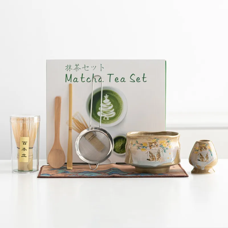 

Song Dynasty Matcha Set Ceramic 4/7-piece set Matcha Bowl Tea Stirrer With A Teaspoon Filter ScreenTea Brush Family-Friendly