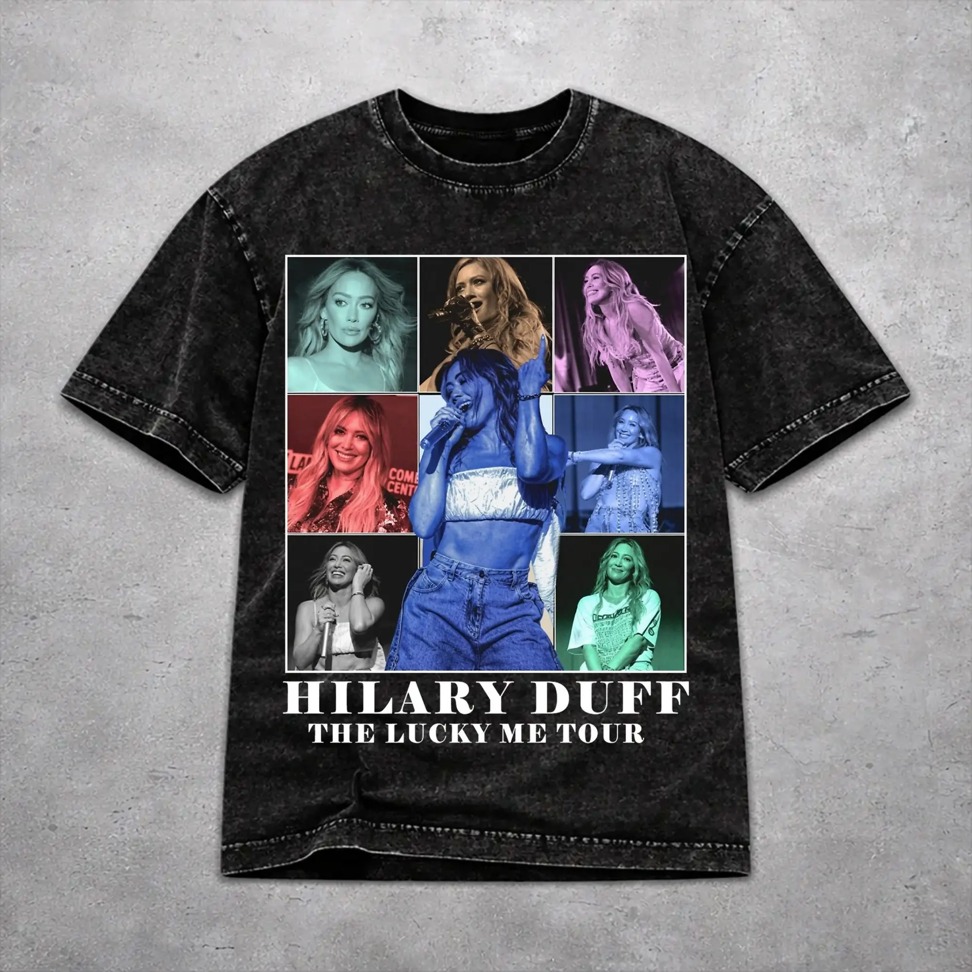 Women Men Hilary Duff Lucky Me Tour 2026 Shirt Printed Cotton Washed  Harajuku Streetwear T-Shirts