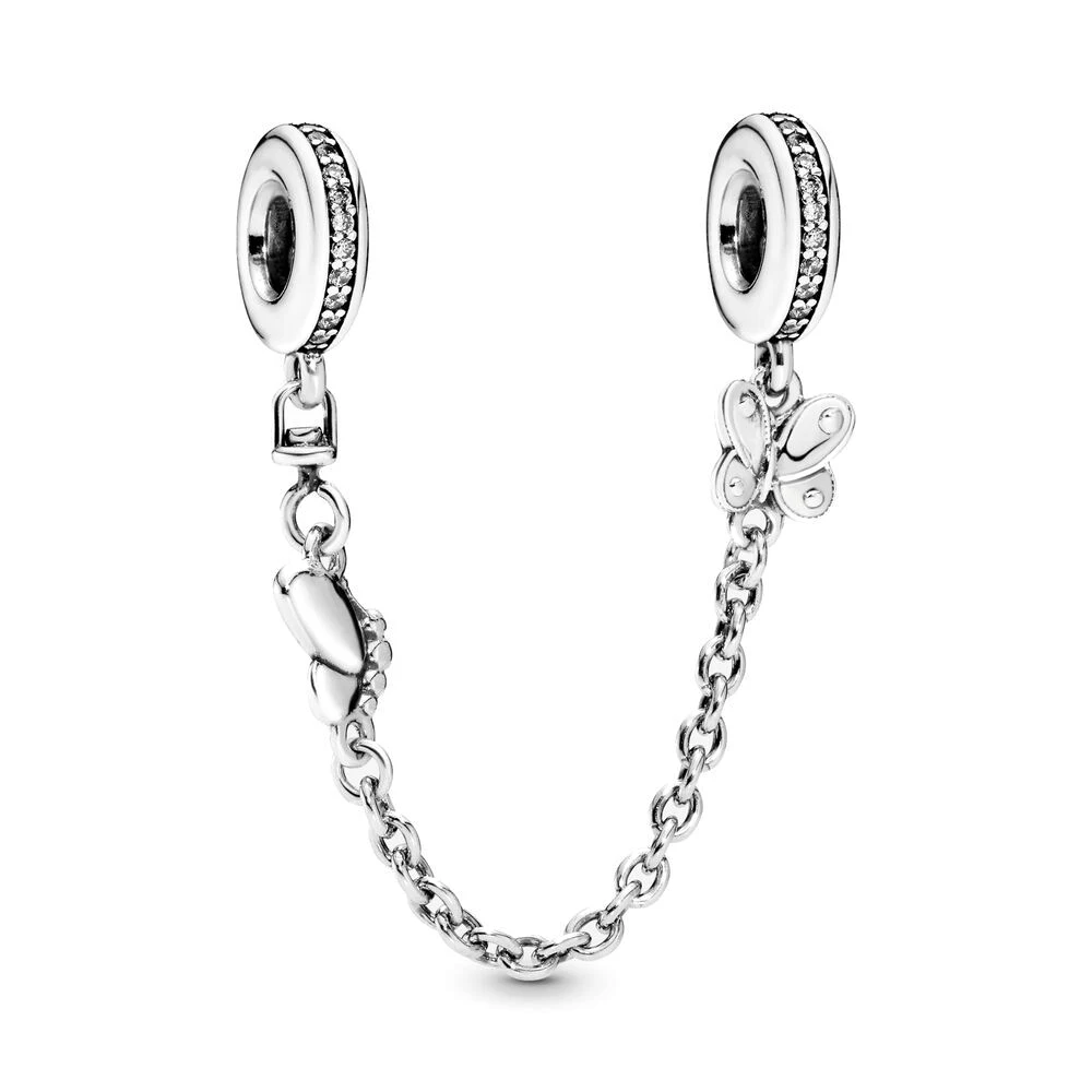 Sparkling Safety Chain Daisy Flower & Heart Charm Beads Fit Original Pan Bracelet Silver Plated Pendant DIY Women Jewelry Gift