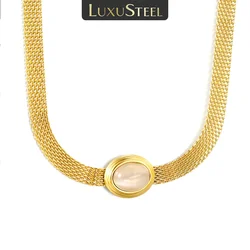 LUXUSTEEL 4-8mm White Cat Eye Stone Round shaped Pendant Necklace Stainless Steel Women Necklace Chain Pendant Jewelry gifts