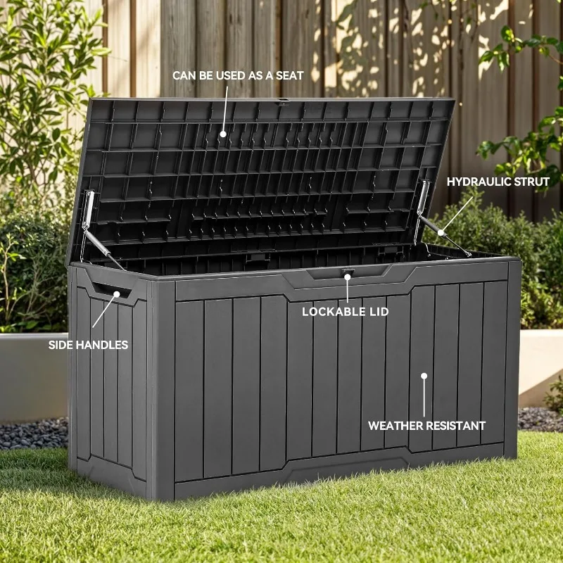 80 Gallon Resin Deck Box, Weather Resistant Outdoor Storage Box, Lockable Indoor Outdoor Storage for Supplies and Essentials,