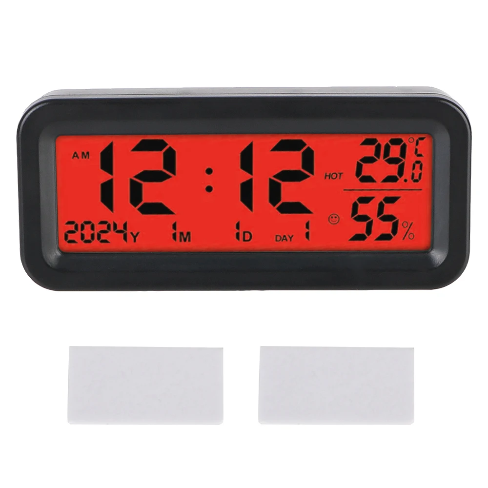 Automobiles Date Week Temperature Humidity LCD Backlit Display Internal Stick-On Car Clock Solar Car Digital Clock for Dashboard