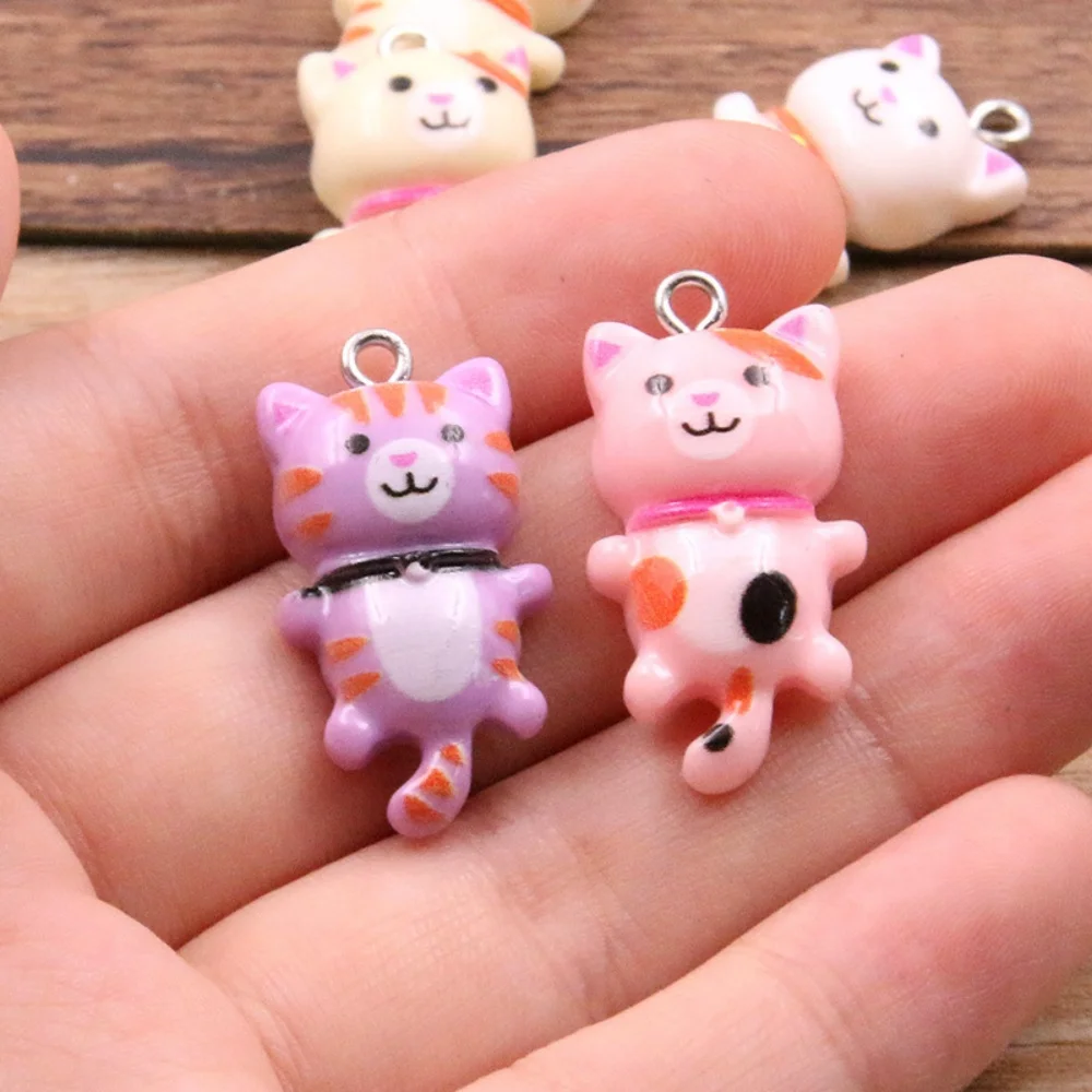 10Pcs 15*29MM 8 Color Kawaii Cat Charms Pendants For Jewelry Making Animal Resin Jewlery Findings DIY Craft