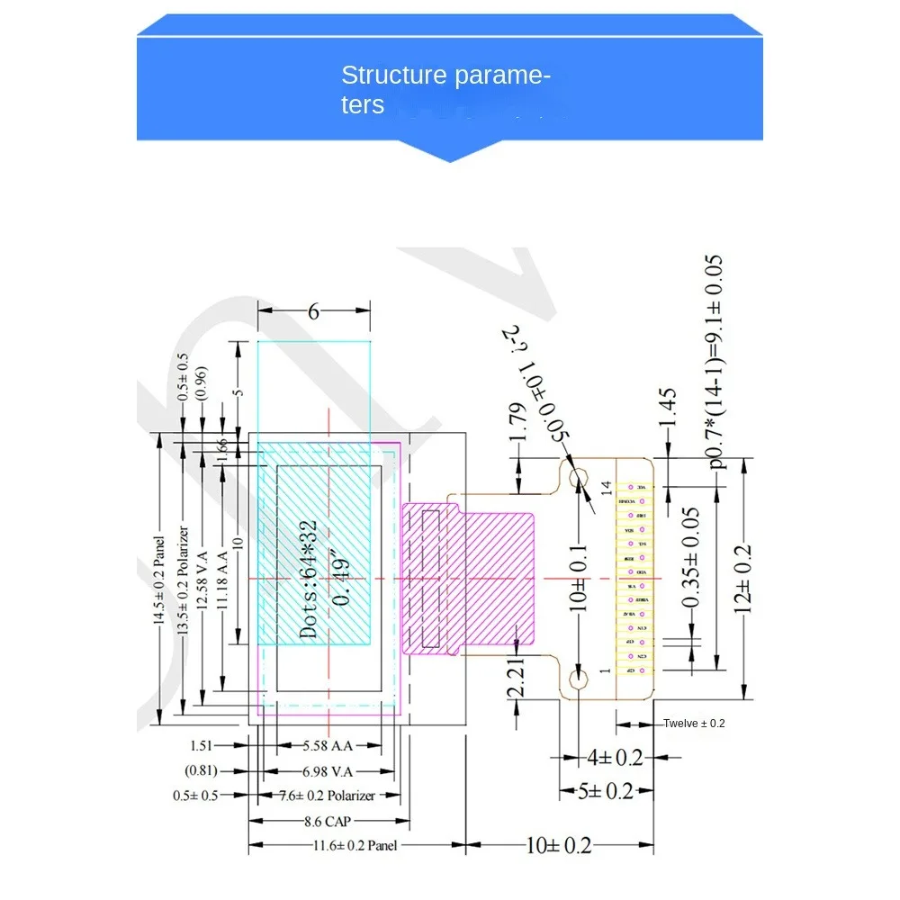 Inteligente IPS หน้าจอ OLED จอแสดงผล 0.49 นิ้ว 14PIN หน้าจอ OLED Board I2C อินเทอร์เฟซ 3.3V โมดูลจอแสดงผล OLED LCD