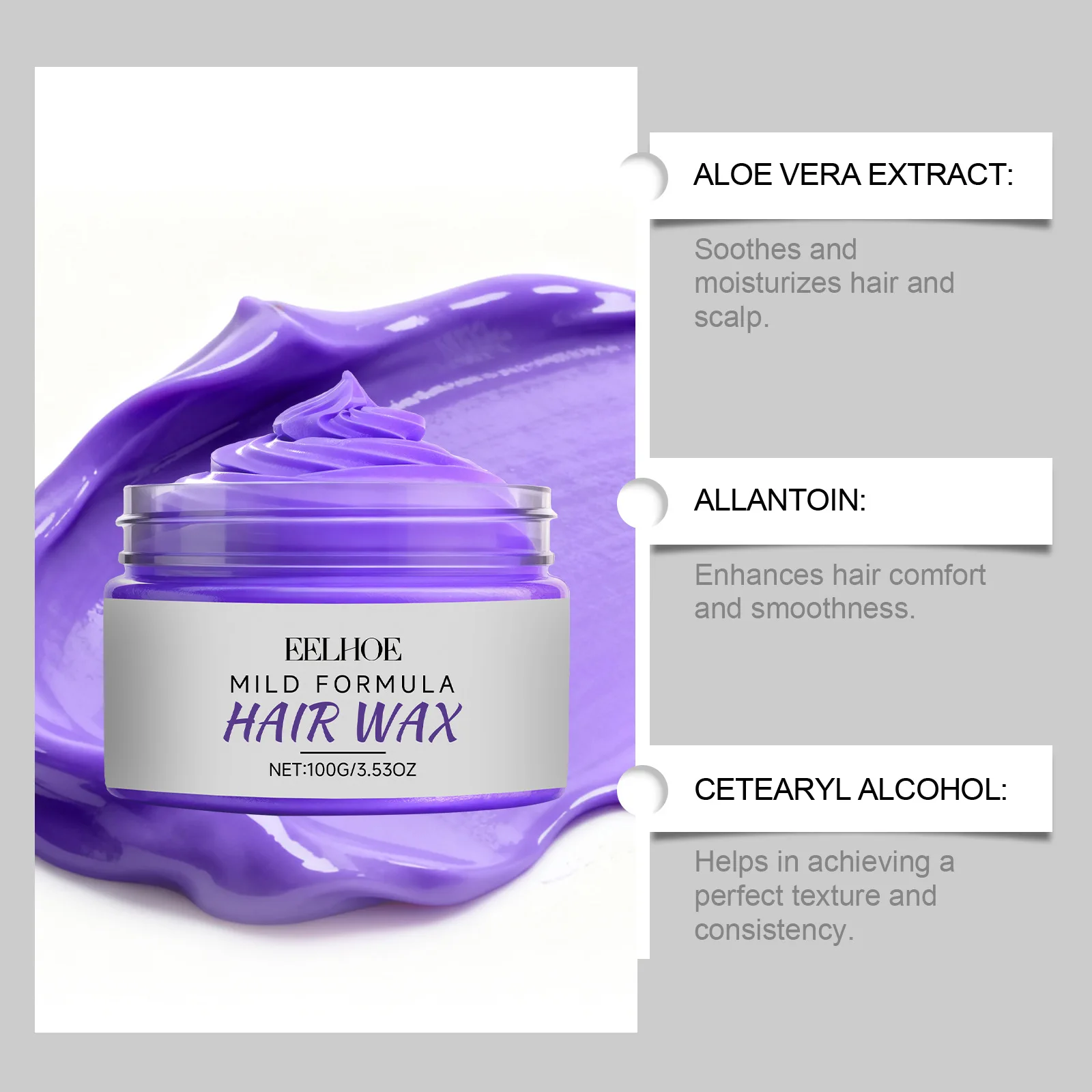 Temporary Purple Hair Color Wax Instant Violet Hair Cream Women Men Hair Styling Mud Washable Hair Dye Gel for Cosplay Halloween