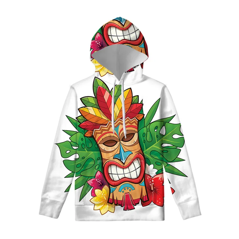 

Fashion Tiki Mask Pattern Hoodies Spring Autumn Long Sleeve Mens Hawaiian 3D Printed Pullovers Loose Casual Street Sweatshirt