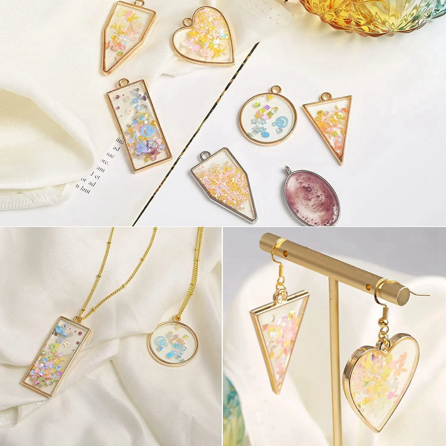 ABQR 80 шт. различные открытые металлические рамки для изготовления серег и ожерелий в прессованной оправе из смолы (золотой и серебряный)