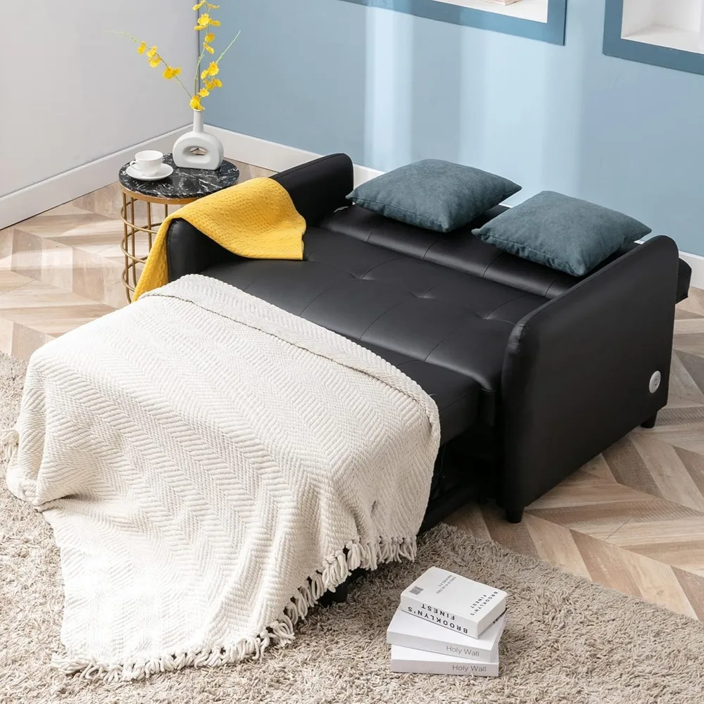 سرير أريكة سرير من جلد البولي يوريثان قابل للتحويل من ميراكس، سرير حديث قابل للتعديل مقاس 51 بوصة، كرسي بذراعين كبير الحجم مع 2 جانب ص