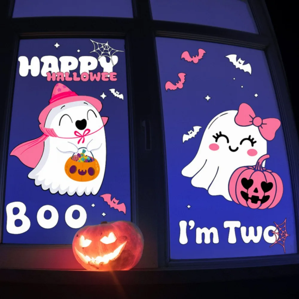 2026 Halloween Decoration New Window Wall Stickers Halloween Ghost Decals Cute Pink Party Theme Pattern Stickers