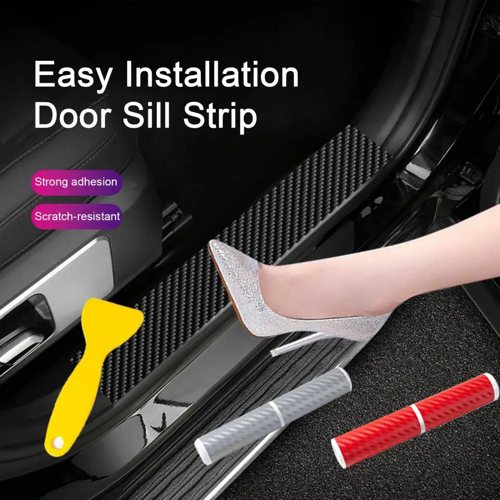 Easy Installation Door Sill Strip Universal Carbon Fiber Car Door Sill Strip Decorative Anti scratch Film for Welcome