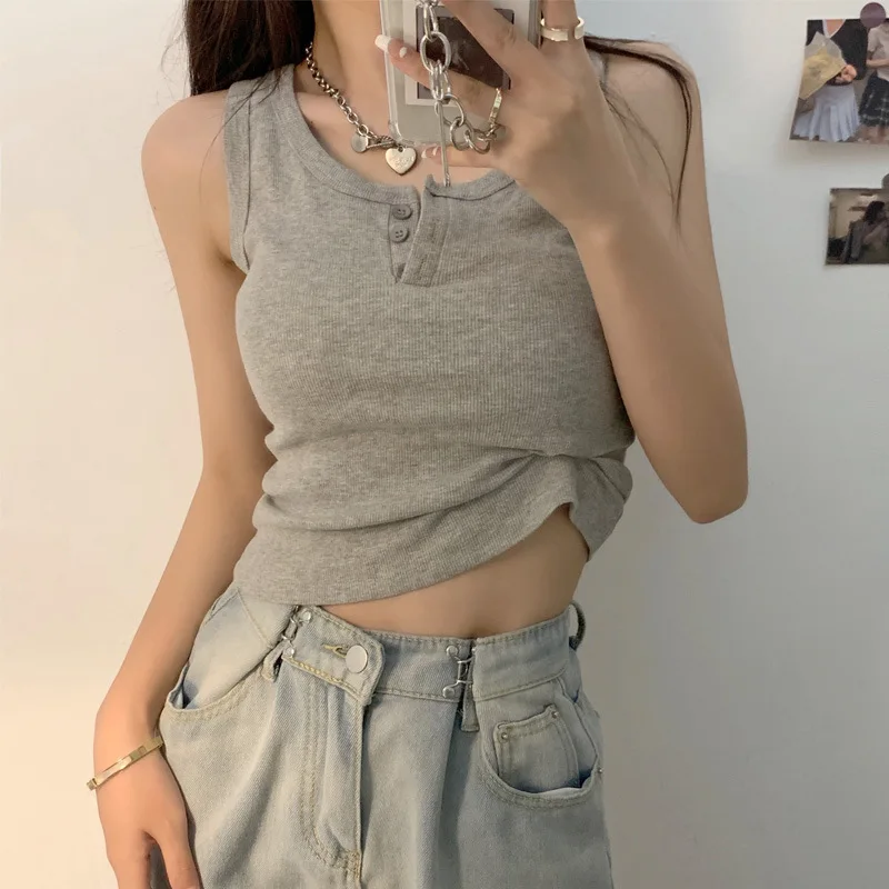 

Summer new camisole V-neck knitted sleeveless T-shirt slimming belly-covering camisole sexy vest for women
