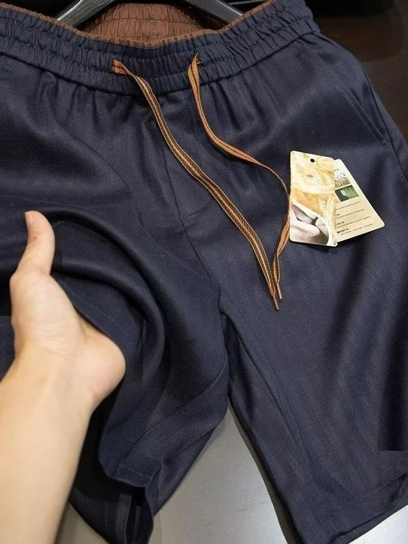 Simple Straight Leg  Linen Shorts Classic Pre-Washed Mid-Waist Loose Fit Summer Fashionable Men's  Color Shorts