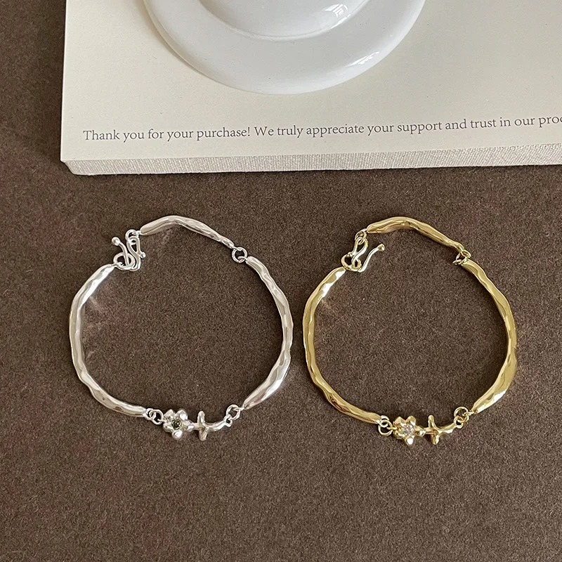 Cold‑Tone Branch Flower Textured Bracelet For Women Unique Design Trendy Fashion Commute Versatile Bangle Jewelry
