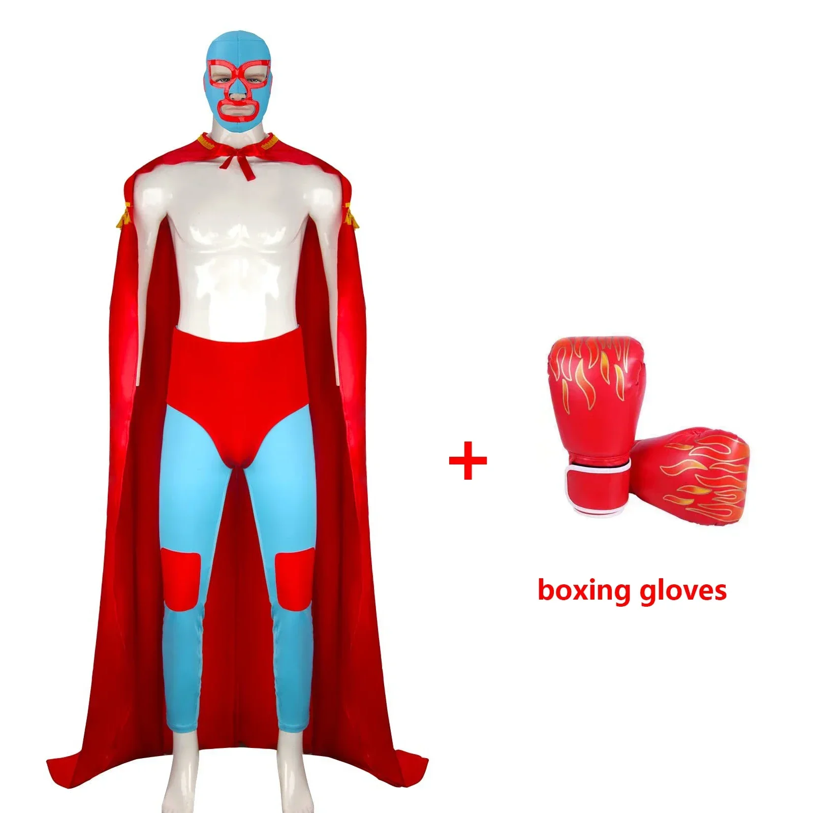 Conjunto de 4 Piezas de Disfraz de Nacho Libre, Capa Roja, Máscara, Pantalones, Pantalones Cortos, Conjunto Completo, Trajes de Lucha Libre Mexicana, Disfraces de Halloween para Hombres Adultos