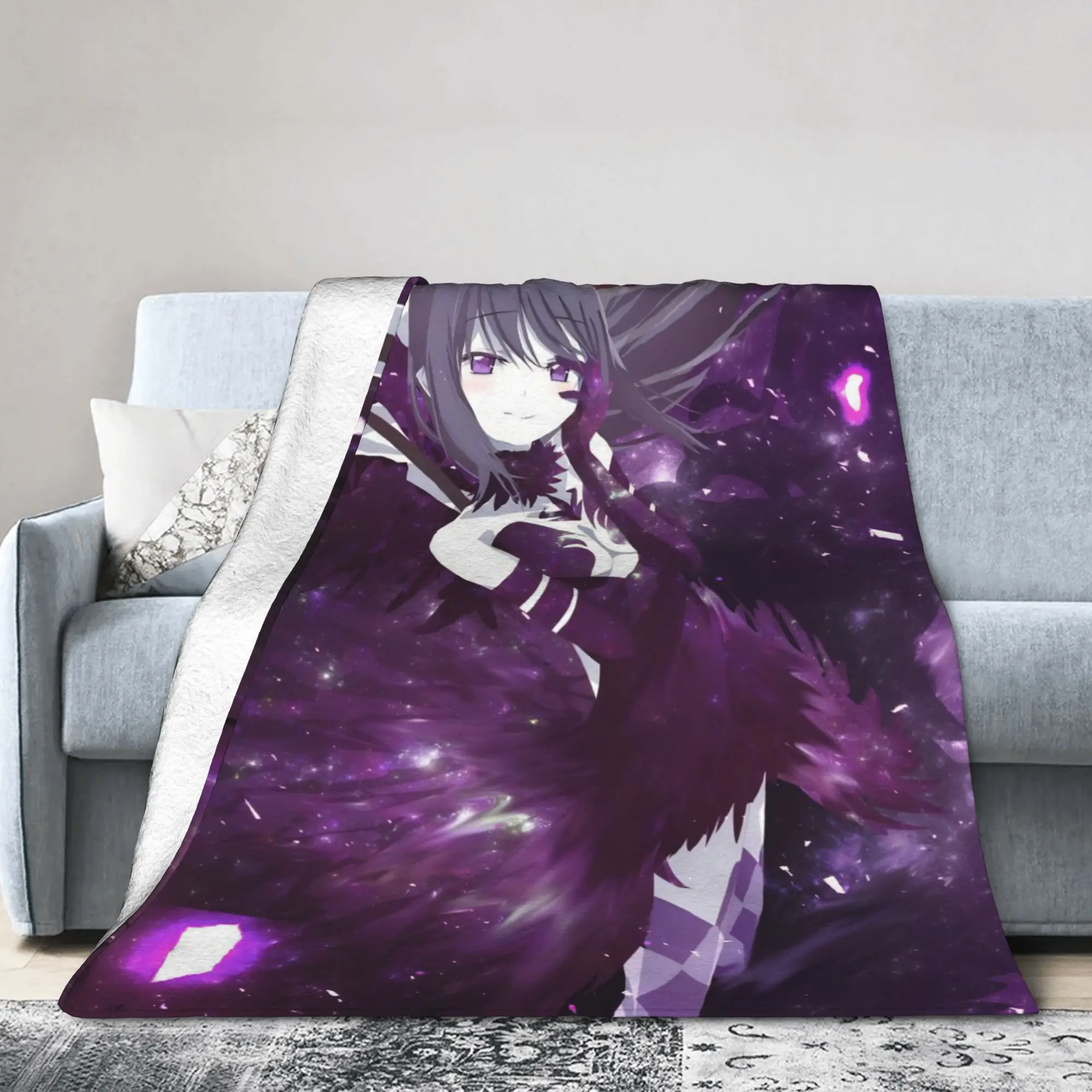 Homura Akemi Puella Magi Madoka Magica Anime Blanket Coral Fleece Plush Printed Soft Throw Blanket for Home Plush Thin Quilt
