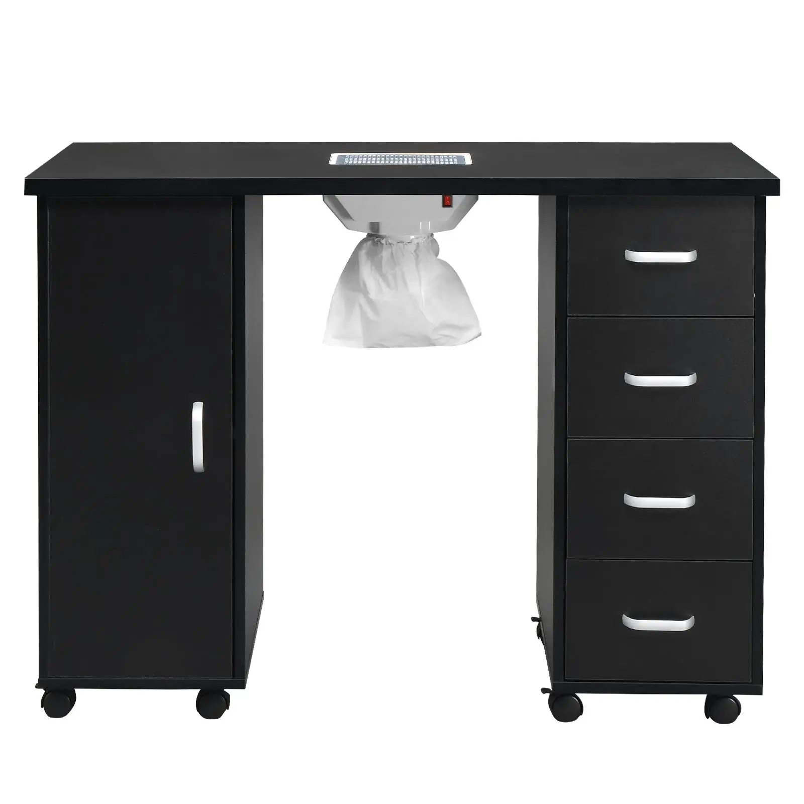 Stylish Black Nail Table with Single Door & 4 Drawers - Perfect for Beauty Salons