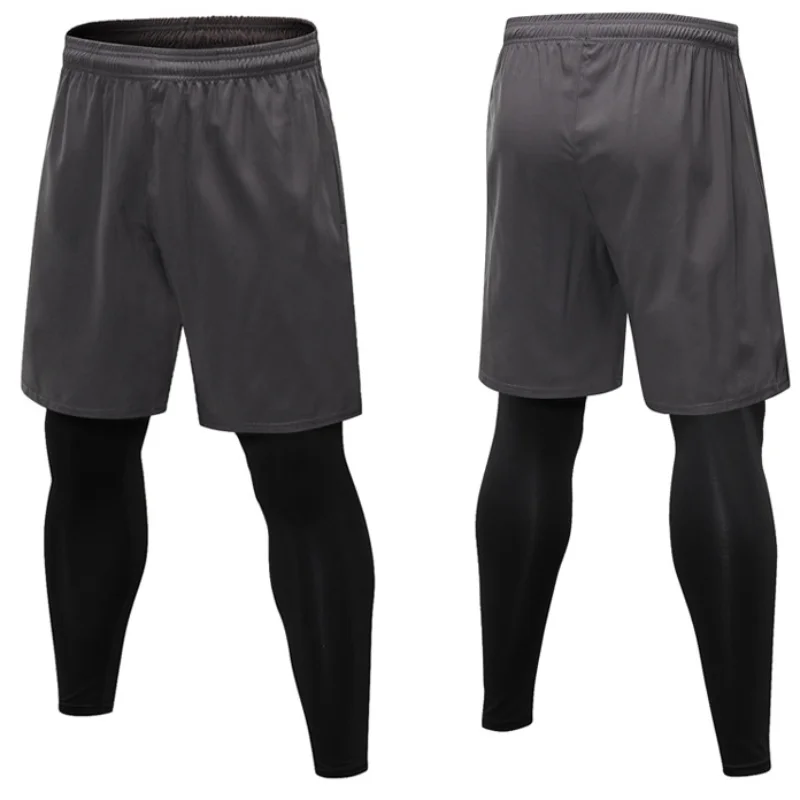 Men's Tight Pants Fake Two-piece Fitness Sports Running Training  Casual Elastic Quick-drying Pants
