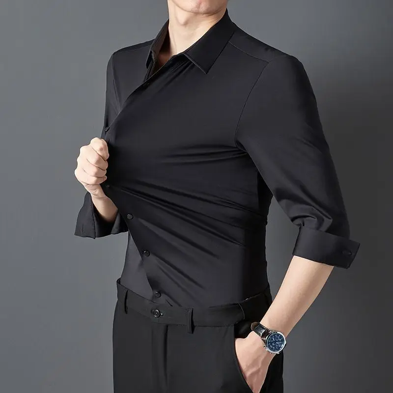 

Breathable Ice Silk Dress Shirt 2025 Stretch Seamless Office Wear Non-Iron Cooling Business Essential Men's Shirts Spring Summer