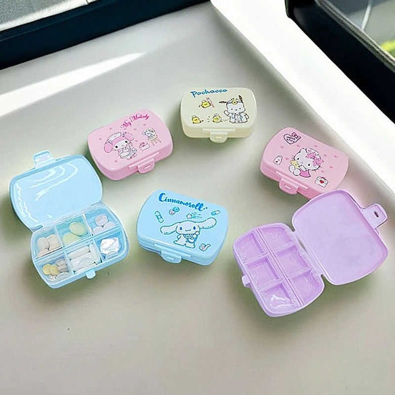 Sanrios 6 Grids Organizer Container for Tablets Cute Anime Hellokitty Pochacco Travel Pill Box Kuromi Portable Box for Medicines