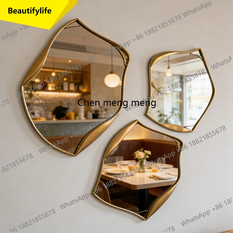 a17 French wall-mounted mirror handmade special-shaped irregular art combination mirror American retro living room decorative mi