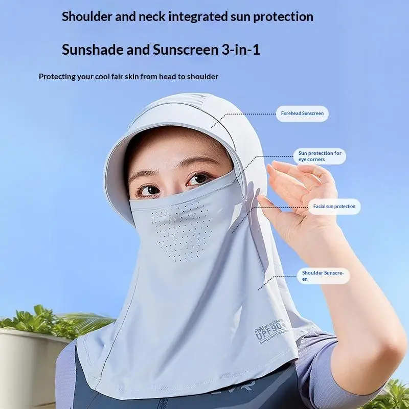 

Full Face Sunscreen Mask With Hat-Brim Adjustable Head-mounted Breathable Face Cover UV Protection Summer Outdoor Sports