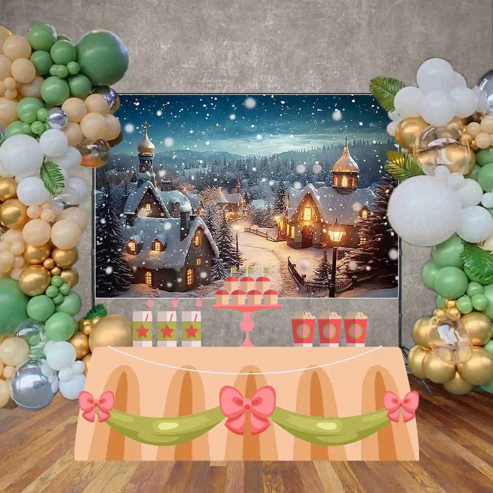 MOON.QG Winter Christmas Village Backdrop Home Decoration Photography Studio Background New Year Snow Town Mountain Back Drop