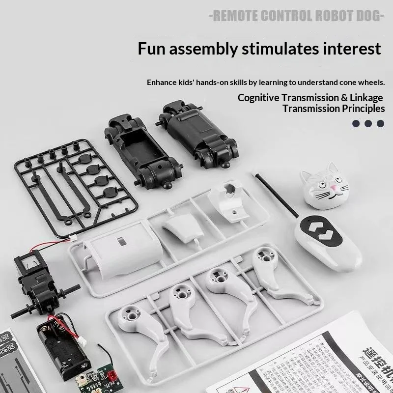 Brinquedo Mecânico DIY de Robô Gato/Cachorro Andante com Controle Remoto, Montável, Educacional e de Aprendizagem Prática para Meninos e Crianças