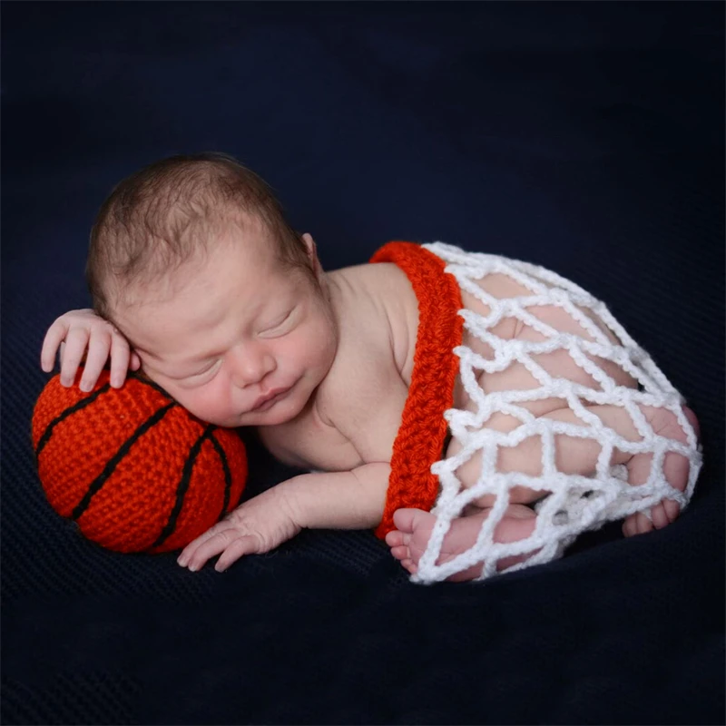 Cool!  Newborn Boy Basketball Net 2pcs Sets Photography Props Hand Knitted Photo Shoot Clothing Cotumes Outfit