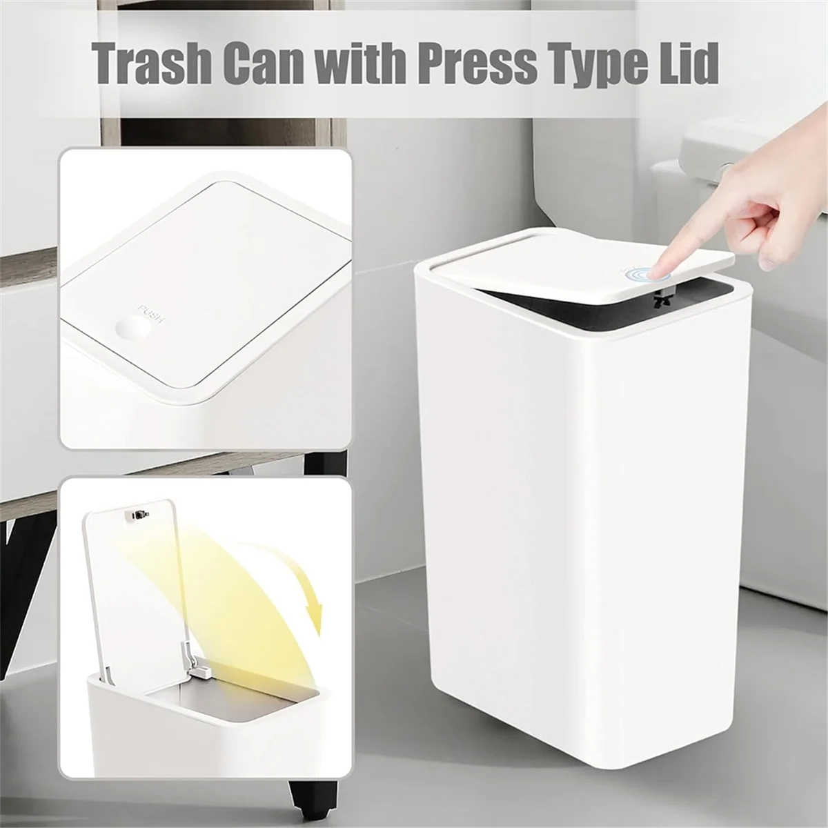 Nowy kosz na śmieci do łazienki z pokrywką, wąski pojemnik na odpady, mały kosz na śmieci z otwieraną pokrywką do kuchni, sypialni, salonu A