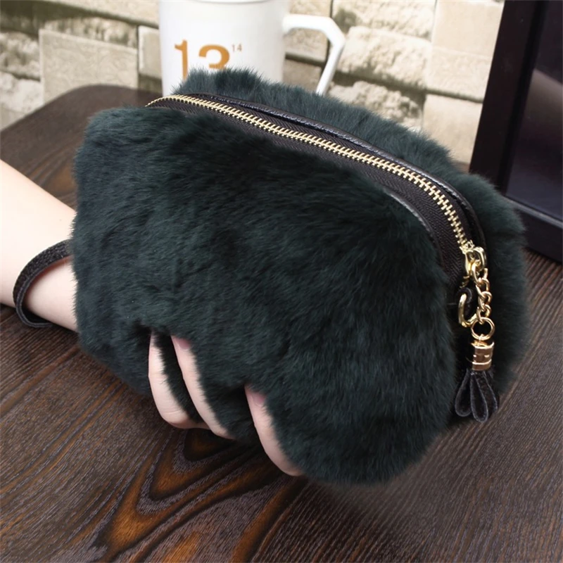 

2023 New Fashion Fur Card Bag Women's Luxury Rex Rabbit Fur Handbag High-end Chain Embellished Single Shoulder Fur Bag